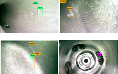 AI智能識別系統內窺鏡損傷自動識別示例：裂縫、缺損、腐蝕、嚴重積碳、凹陷等